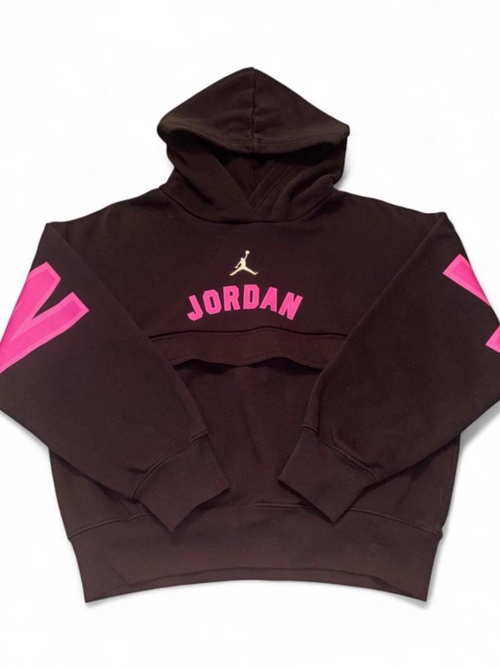 Jordan Kids Black Hoodie with Pink Logo Details